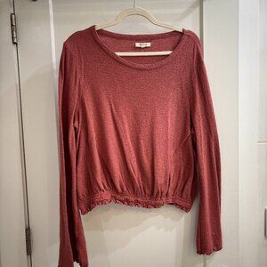 Madewell Texture & Thread Womens Smocked Bell Sleeve Top Mauve Pink